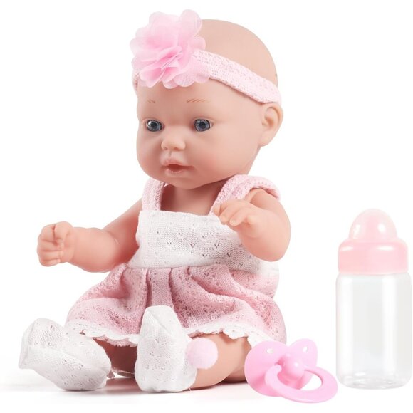 12 Inch Baby Doll with Clothes Headband Pacifier and Feeding Bottle for Kids - Picture 5 of 6